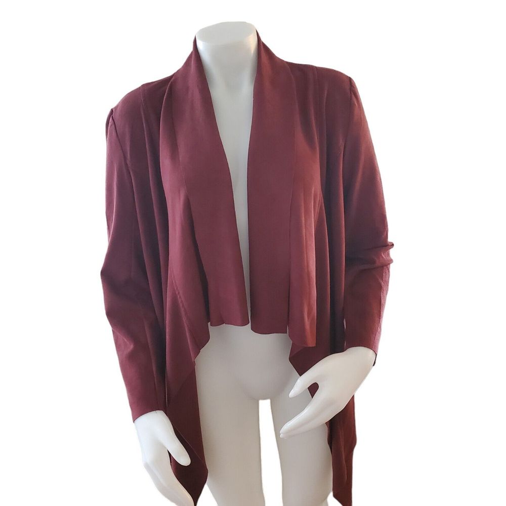 Chelsie Paige Womens  Maroon Open Cardigan Size M Stretch Faux Suede Microsuede